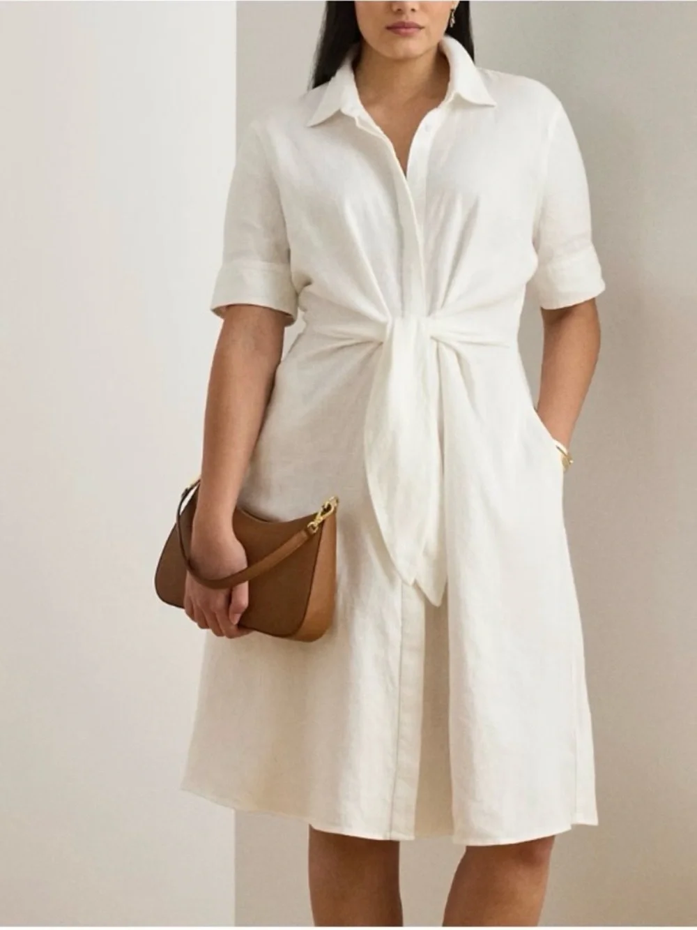 Ralph Lauren 100% Linen White Tie-Front Dress - Picture 5 of 14